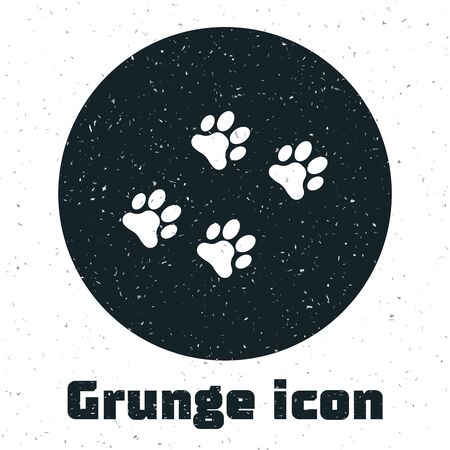 Grunge Paw print icon isolated on white background. Dog or cat paw print. Animal track. Vector Illustrationのイラスト素材