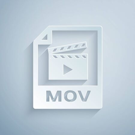 Paper cut MOV file document. Download mov button icon isolated on grey background. MOV file symbol. Audio and video collection. Paper art style. Vector Illustrationのイラスト素材