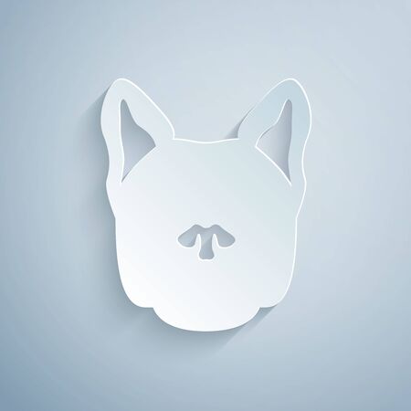 Paper cut Dog icon isolated on grey background. Paper art style. Vector Illustrationのイラスト素材