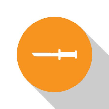White Military knife icon isolated on white background. Orange circle button. Vector Illustrationのイラスト素材