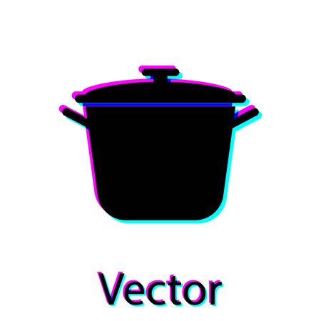 Black Cooking pot icon isolated on white background. Boil or stew food symbol. Vector Illustrationのイラスト素材