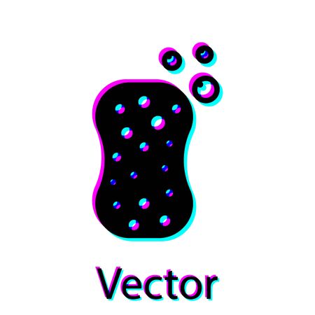 Black Sponge with bubbles icon isolated on white background. Wisp of bast for washing dishes. Cleaning service logo. Vector Illustrationのイラスト素材