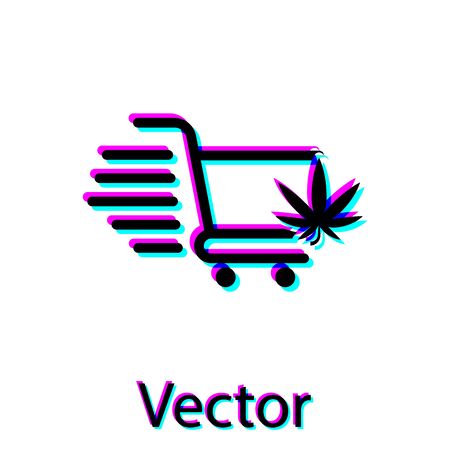 Black Shopping cart with marijuana or cannabis leaf icon isolated on white background. Online buying. Delivery service. Supermarket basket. Vector Illustrationのイラスト素材