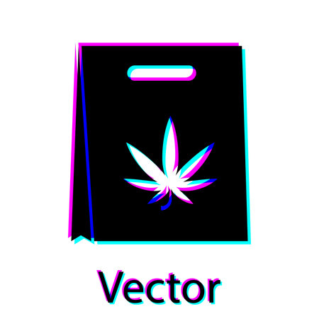 Black Shopping paper bag of medical marijuana or cannabis leaf icon isolated on white background. Buying cannabis. Hemp symbol. Vector Illustrationのイラスト素材