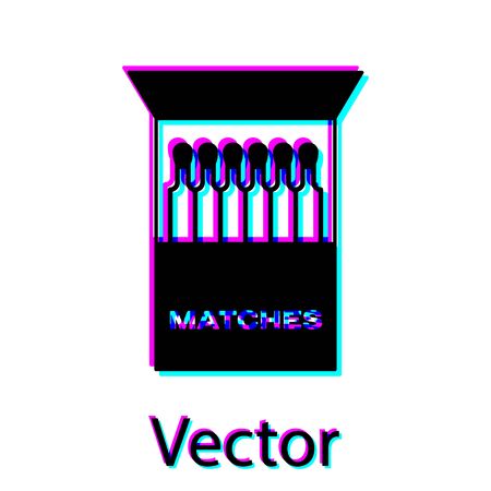 Black Open matchbox and matches icon isolated on white background. Vector Illustrationのイラスト素材