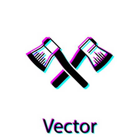 Black Crossed wooden axe icon isolated on white background. Lumberjack axe. Vector Illustrationのイラスト素材