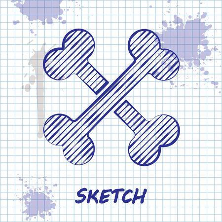 Sketch line Crossed bones icon isolated on white background. Pets food symbol. Vector Illustrationのイラスト素材