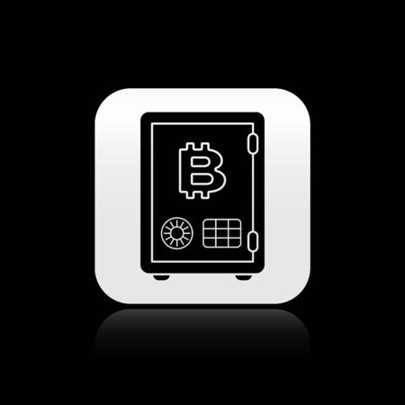 Black Proof of stake icon isolated on black background. Cryptocurrency economy and finance collection. Silver square button. Vector Illustrationのイラスト素材