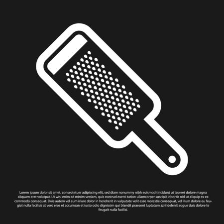 Black Grater icon isolated on black background. Kitchen symbol. Cooking utensil. Cutlery sign. Vector Illustrationのイラスト素材