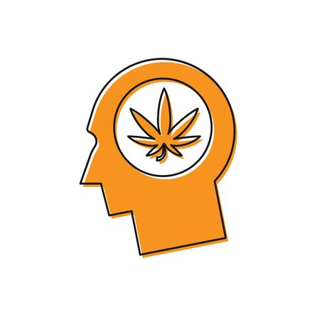 Orange Silhouette of male head in profile with marijuana or cannabis leaf icon isolated on white background. Marijuana legalization. Hemp symbol. Vector Illustrationのイラスト素材