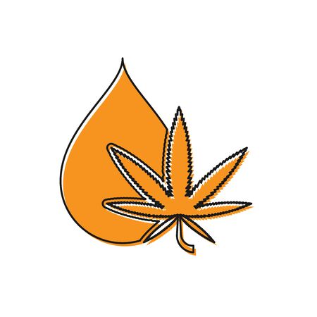 Orange Medical marijuana or cannabis leaf olive oil drop icon isolated on white background. Cannabis extract. Hemp symbol. Vector Illustrationのイラスト素材