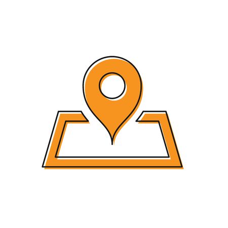 Orange Placeholder on map paper in perspective icon isolated on white background. Vector Illustrationのイラスト素材