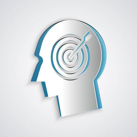Paper cut Head hunting concept icon isolated on grey background. Business target or Employment sign. Human resource and recruitment for business. Paper art style. Vector Illustrationのイラスト素材