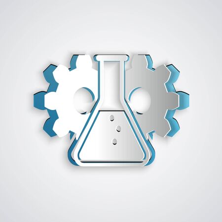 Paper cut Bioengineering icon isolated on grey background. Element of genetics and bioengineering icon. Biology, molecule, chemical icon. Paper art style. Vector Illustrationのイラスト素材