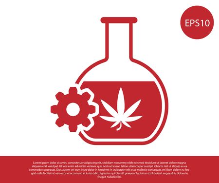 Red Chemical test tube with marijuana or cannabis leaf icon isolated on white background. Research concept. Laboratory CBD oil concept. Vector Illustrationのイラスト素材