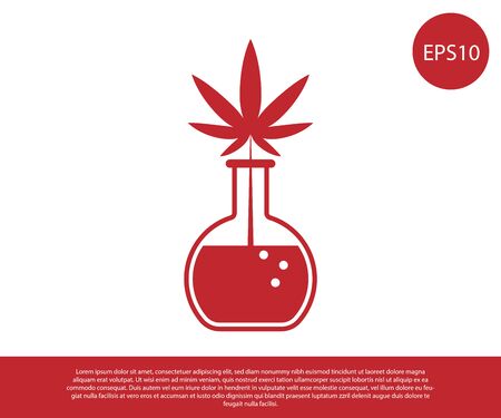 Red Chemical test tube with marijuana or cannabis leaf icon isolated on white background. Research concept. Laboratory CBD oil concept. Vector Illustrationのイラスト素材
