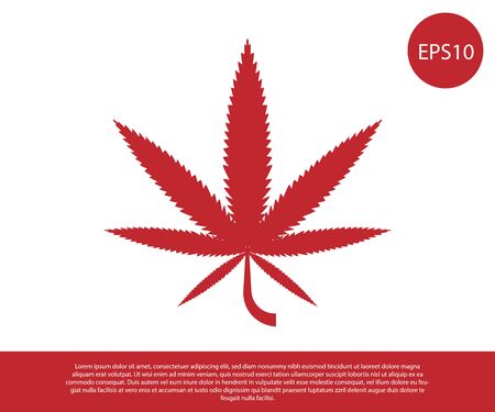 Red Medical marijuana or cannabis leaf icon isolated on white background. Hemp symbol. Vector Illustrationのイラスト素材