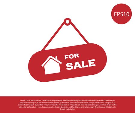 Red Hanging sign with text For Sale icon isolated on white background. Signboard with text For Sale. Vector Illustrationのイラスト素材