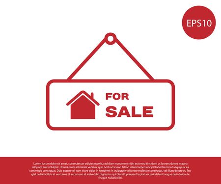 Red Hanging sign with text For Sale icon isolated on white background. Signboard with text For Sale. Vector Illustrationのイラスト素材