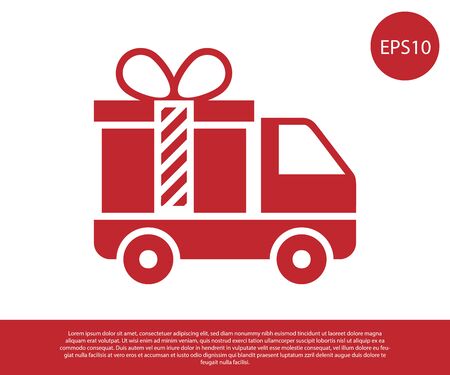 Red Delivery truck with gift icon isolated on white background. Vector Illustrationのイラスト素材