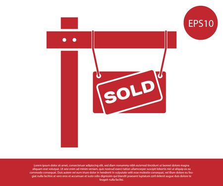 Red Hanging sign with text Sold icon isolated on white background. Sold sticker. Sold signboard. Vector Illustrationのイラスト素材