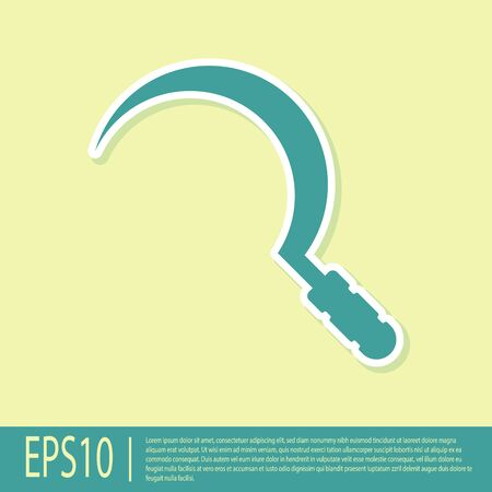 Green Sickle icon isolated on yellow background. Reaping hook sign. Vector Illustrationのイラスト素材