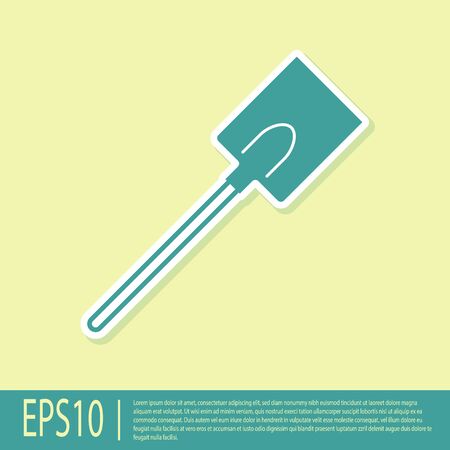 Green Garden shovel icon isolated on yellow background. Gardening tool. Tool for horticulture, agriculture, farming. Vector Illustrationのイラスト素材