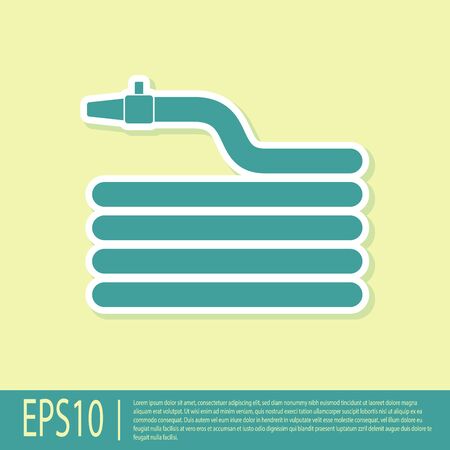 Green Garden hose or fire hose icon isolated on yellow background. Spray gun icon. Watering equipment. Vector Illustrationのイラスト素材