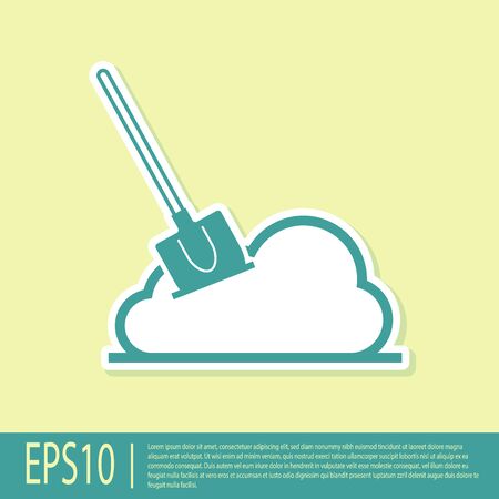 Green Shovel in the ground icon isolated on yellow background. Gardening tool. Tool for horticulture, agriculture, farming. Vector Illustrationのイラスト素材