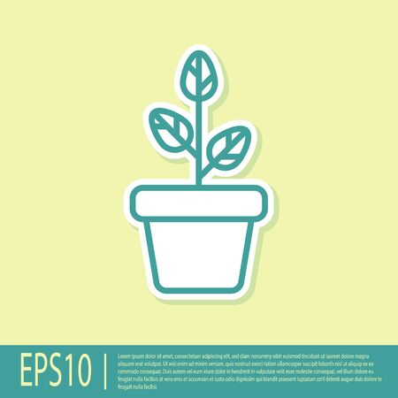 Green Flowers in pot icon isolated on yellow background. Plant growing in a pot. Potted plant sign. Vector Illustrationのイラスト素材
