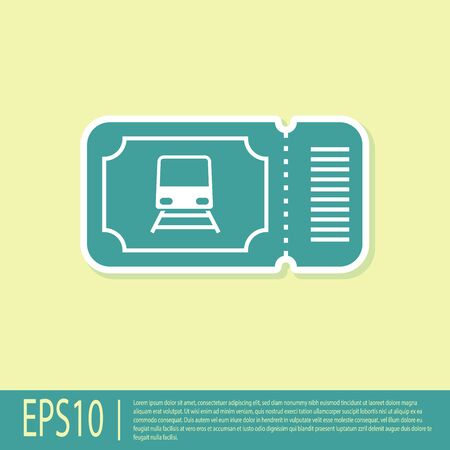 Green Train ticket icon isolated on yellow background. Travel by railway. Vector Illustrationのイラスト素材