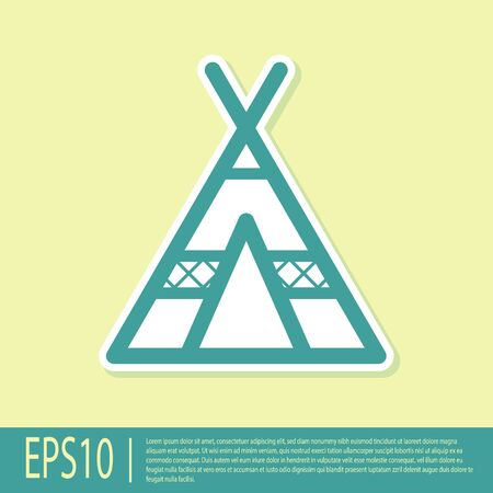 Green Tourist tent icon isolated on yellow background. Camping symbol. Vector Illustrationのイラスト素材