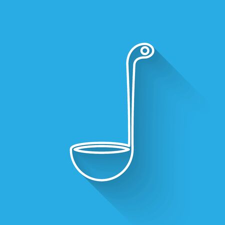 White line Kitchen ladle icon isolated with long shadow. Cooking utensil. Cutlery spoon sign. Vector Illustrationのイラスト素材