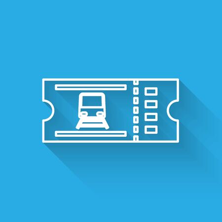 White line Train ticket icon isolated with long shadow. Travel by railway. Vector Illustrationのイラスト素材
