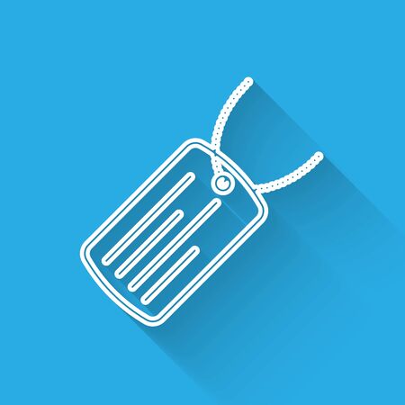White line Military dog tag icon isolated with long shadow. Identity tag icon. Army sign. Vector Illustrationのイラスト素材