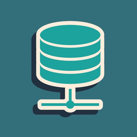 Green Server, Data, Web Hosting icon isolated on blue background. Long shadow style. Vector Illustrationのイラスト素材
