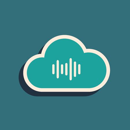 Green Music streaming service icon isolated on blue background. Sound cloud computing, online media streaming, online song, audio wave. Long shadow style. Vector Illustrationのイラスト素材