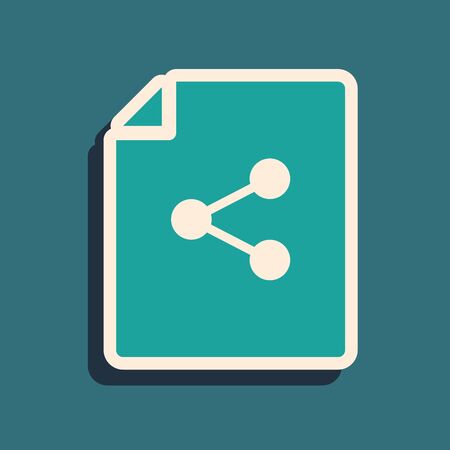 Green Share file icon isolated on blue background. File sharing. File transfer sign. Long shadow style. Vector Illustrationのイラスト素材