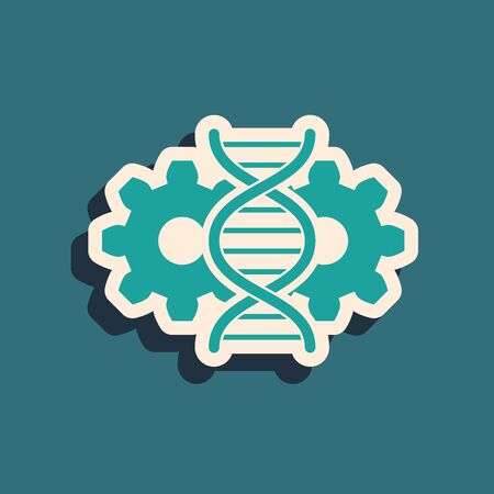 Green Gene editing icon isolated on blue background. Genetic engineering. DNA researching, research. Long shadow style. Vector Illustrationのイラスト素材