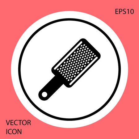 Black Grater icon isolated on red background. Kitchen symbol. Cooking utensil. Cutlery sign. White circle button. Vector Illustrationのイラスト素材