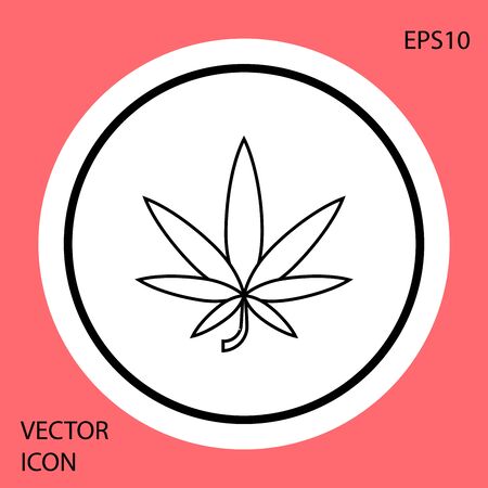 Black Medical marijuana or cannabis leaf icon isolated on red background. Hemp symbol. White circle button. Vector Illustrationのイラスト素材