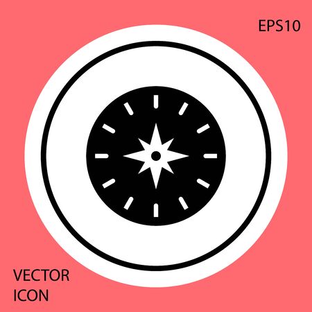 Black Compass icon isolated on red background. Windrose navigation symbol. Wind rose sign. White circle button. Vector Illustrationのイラスト素材