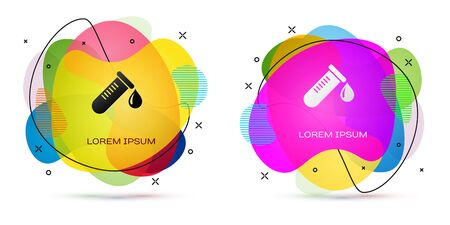 Color Test tube or flask with drop of blood icon isolated on white background. Laboratory, chemical, scientific glassware sign. Abstract banner with liquid shapes. Vector Illustrationのイラスト素材