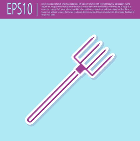 Retro purple Garden pitchfork icon isolated on turquoise background. Garden fork sign. Tool for horticulture, agriculture, farming. Vector Illustrationのイラスト素材