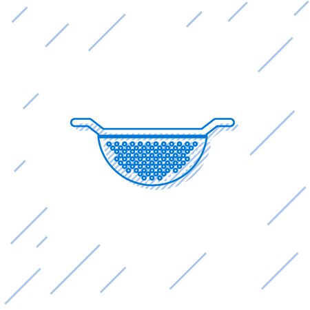 Blue line Kitchen colander icon isolated on white background. Cooking utensil. Cutlery sign. Vector Illustrationのイラスト素材