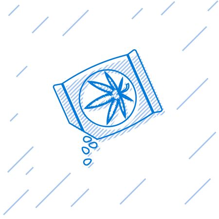 Blue line Marijuana or cannabis seeds in a bag icon isolated on white background. Hemp symbol. The process of planting marijuana. Vector Illustrationのイラスト素材