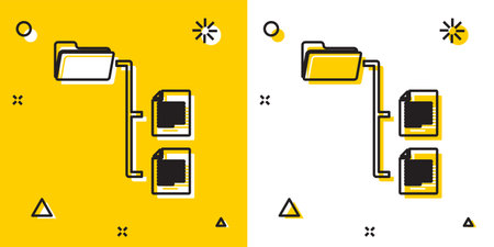 Black Folder tree icon isolated on yellow and white background. Computer network file folder...