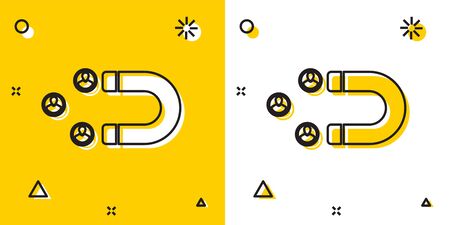 Black Customer attracting icon isolated on yellow and white background. Customer retention, support and service. Customer people attracting with magnet. Random dynamic shapes. Vector Illustrationのイラスト素材