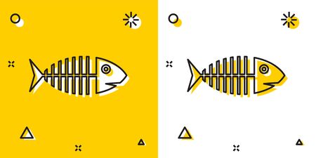 Black Fish skeleton icon isolated on yellow and white background. Fish bone sign. Random dynamic shapes. Vector Illustrationのイラスト素材