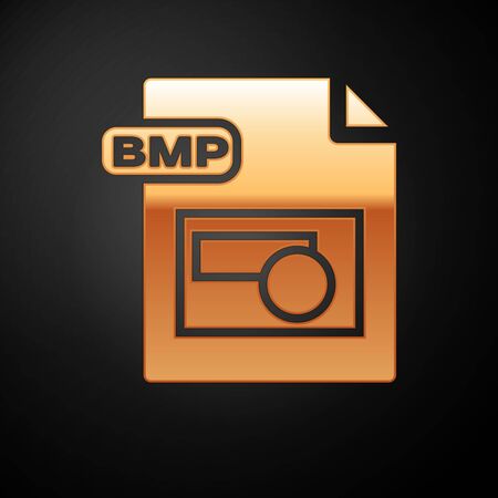 Gold BMP file document. Download bmp button icon isolated on black background. BMP file symbol. Vector Illustrationのイラスト素材